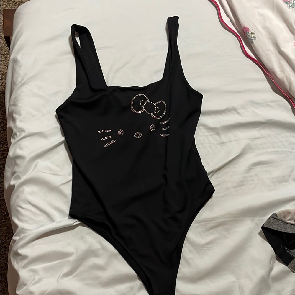 Hello Kitty Black Bodysuit with Metallic Design